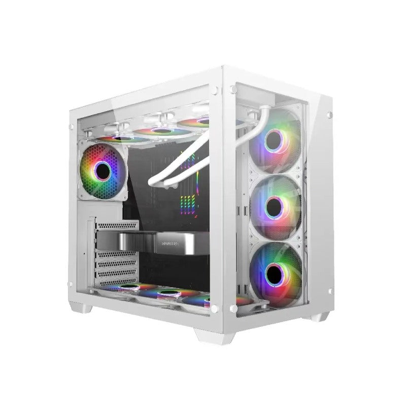 PC POWER ICEBERG BK ATX/Micro-ATX/ White Gaming Desktop Computer Case with Side Tempered Glass Panels with 10 Fan Support (Fans not included) PC POWER ICEBERG BK ATX/Micro-ATX/ White Gaming Desktop Computer Case with Side Tempered Glass Panels with 10 Fan Support (Fans not included)